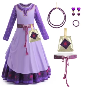 2025Wish Asha Costume Girl Dress Halloween Role Playing Costume Christmas Children Dress Up 2-12 Year Old Children's Party Dress