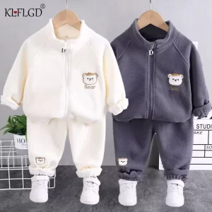 2025new winter girls plush set for boys casual sports two-piece set for baby toddler outdoor clothing sets