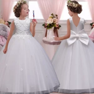 Flower girl's birthday communion party beaded dress 2024 New Year's Christmas Girl Princess small flying sleeve Tutu small dress